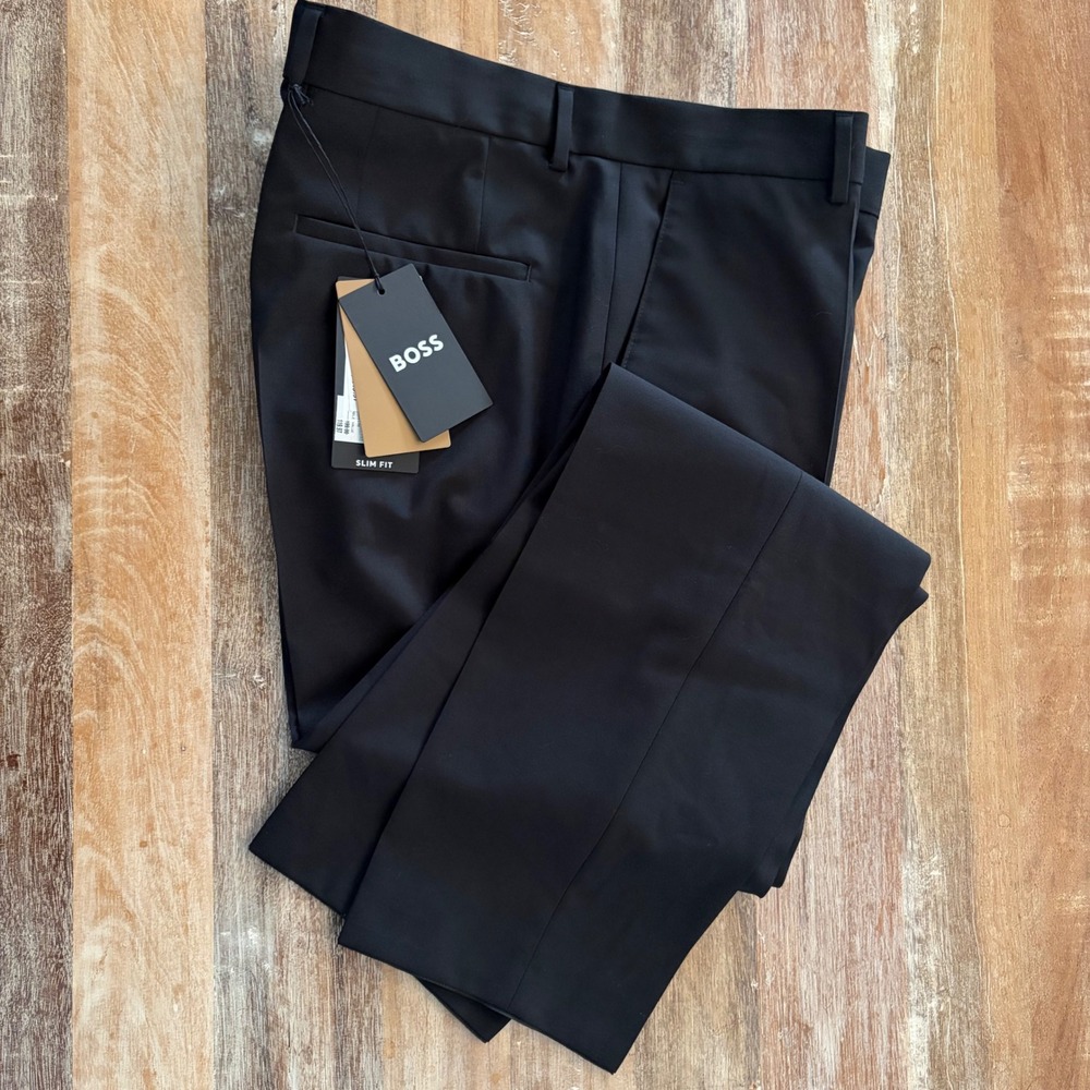 Hugo Boss H-Genius-MM-224 Black Slim Fit Virgin Wool Dress Pants Mens 34R IT 50